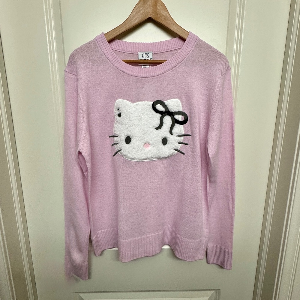 NEW Hello Kitty Sweater (M) FUZZY FACE Pink Light Knit Y2K Kawaii Soft Girl NWT